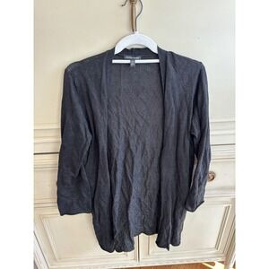 Eileen Fisher‎ Black Metallic Open Front Cardigan Small 3/4 Sleeve Soft